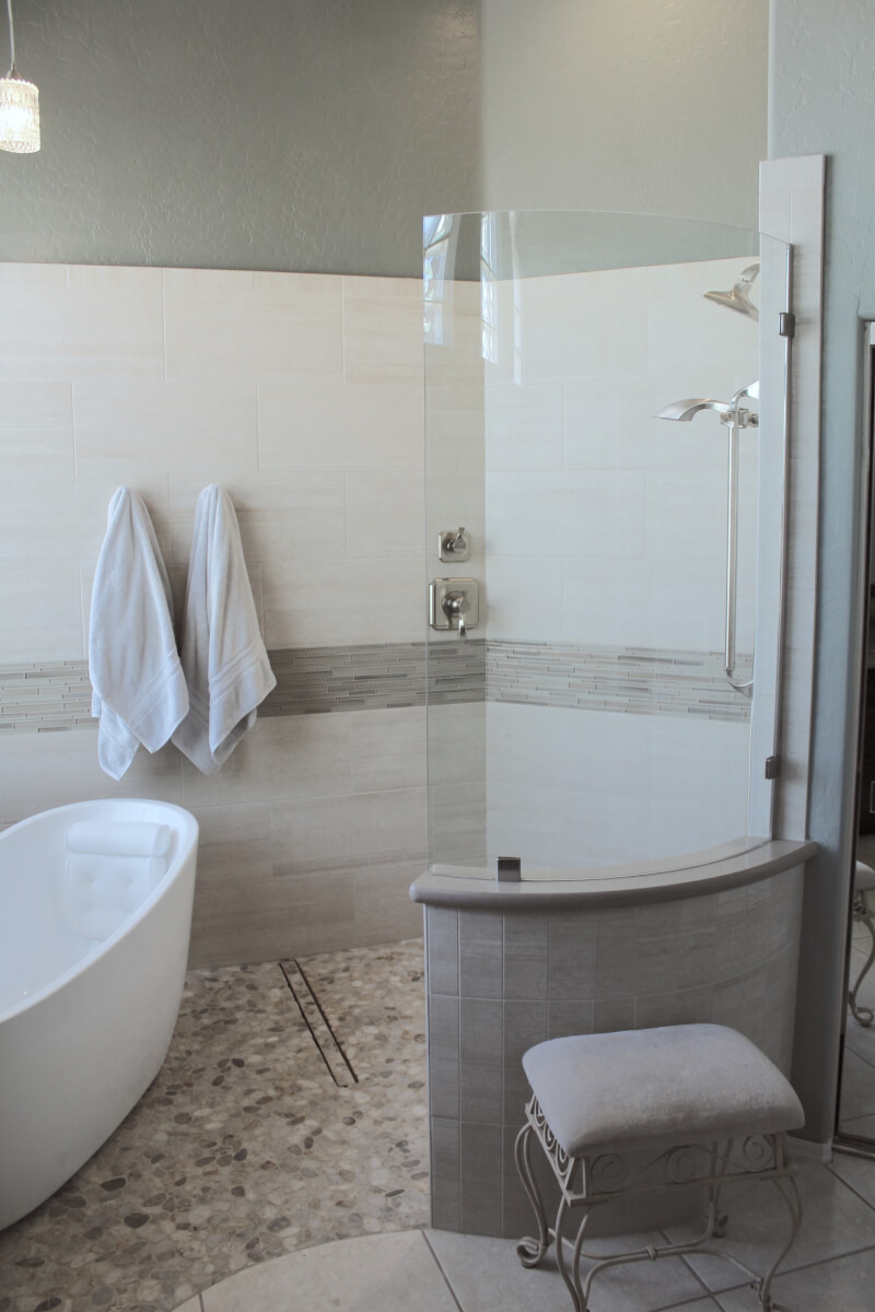 Curved Glass Shower Partition Shower and Bath Connection, LLC